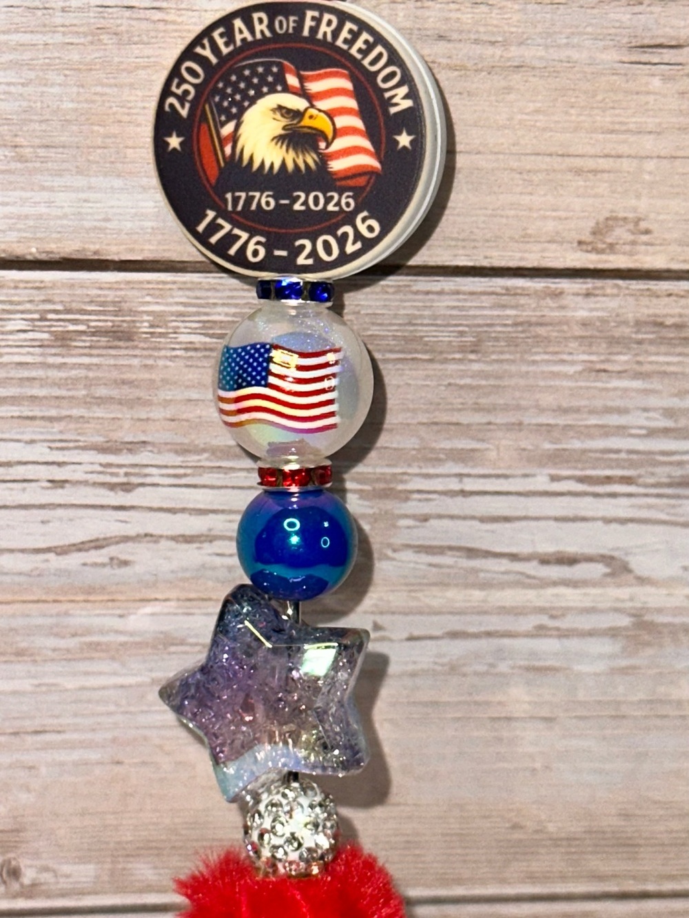 Patriotic 250th USA Anniversary Freedom Beaded Pen w/ American Flag and Star